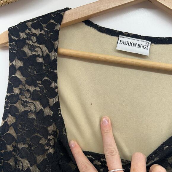 Vintage Y2K 2000s Fashion Bug Black Lace Square Neck Tank Top Plus Size - Picture 7 of 7